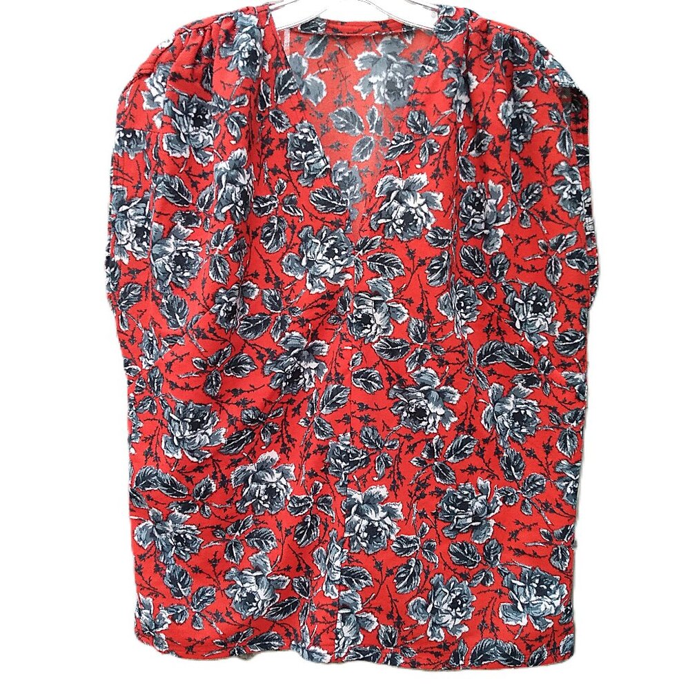 Vintage Plus Size Top Red Black Roses 47"B Pullover Shirt Blouse